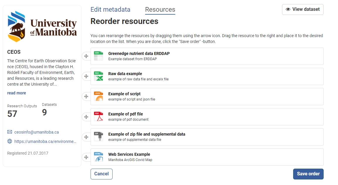 Image showing resources page with reorder resources button