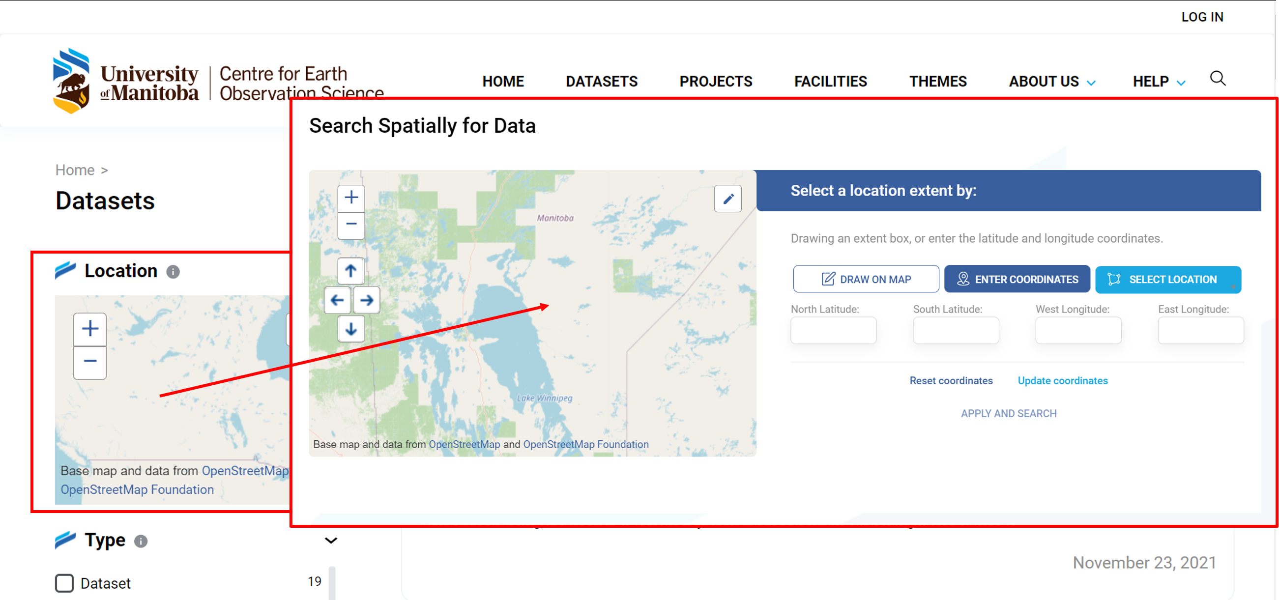 spatial search expanded from dataset page.
